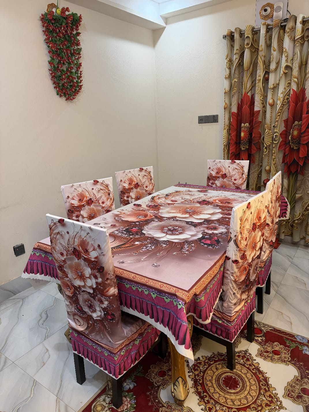 3D Waterproof Premium Dining Table Set ( কুচি চেয়ার কভার ) Code: D84